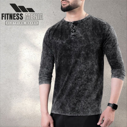 Acid Wash Black Henley