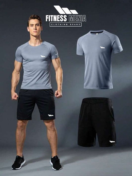 Grey and Black Training Tee & Shorts Set