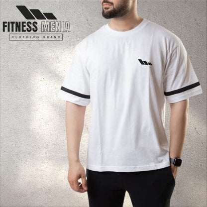 White Oversize T-Shirt with Black Stripe on Sleeves