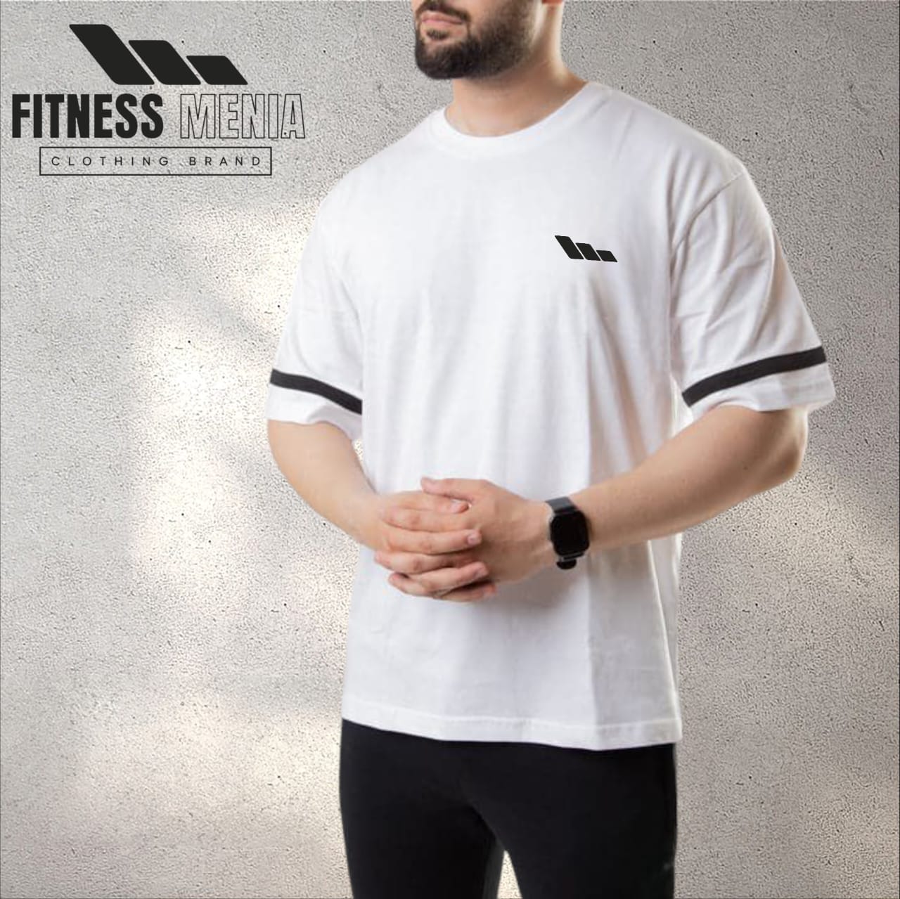 White Oversize T-Shirt with Black Stripe on Sleeves