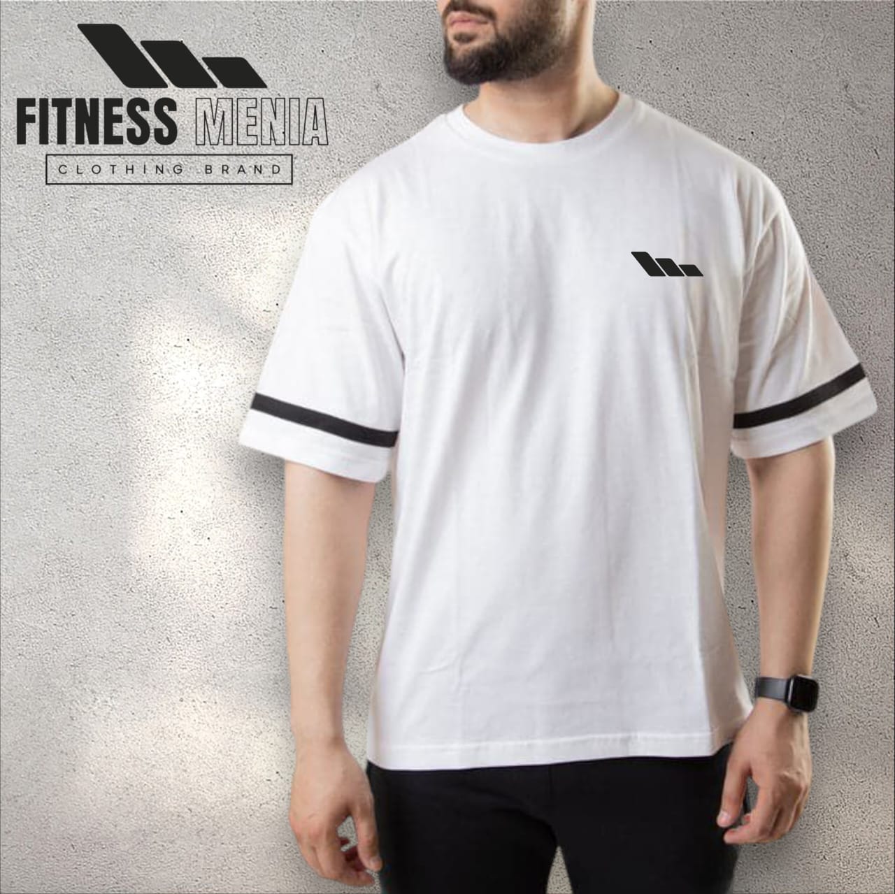 White Oversize T-Shirt with Black Stripe on Sleeves