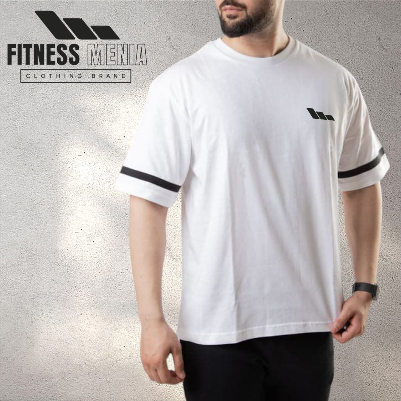 White Oversize T-Shirt with Black Stripe on Sleeves