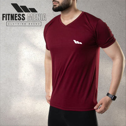 Plain Maroon V-Neck Quick Dry T-Shirt