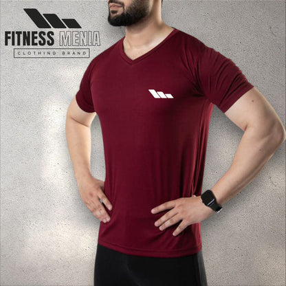 Plain Maroon V-Neck Quick Dry T-Shirt