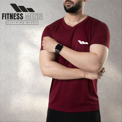 Plain Maroon V-Neck Quick Dry T-Shirt