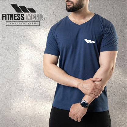 Powder Blue V-Neck Cotton Lycra T-Shirt with 4-Way Stretch