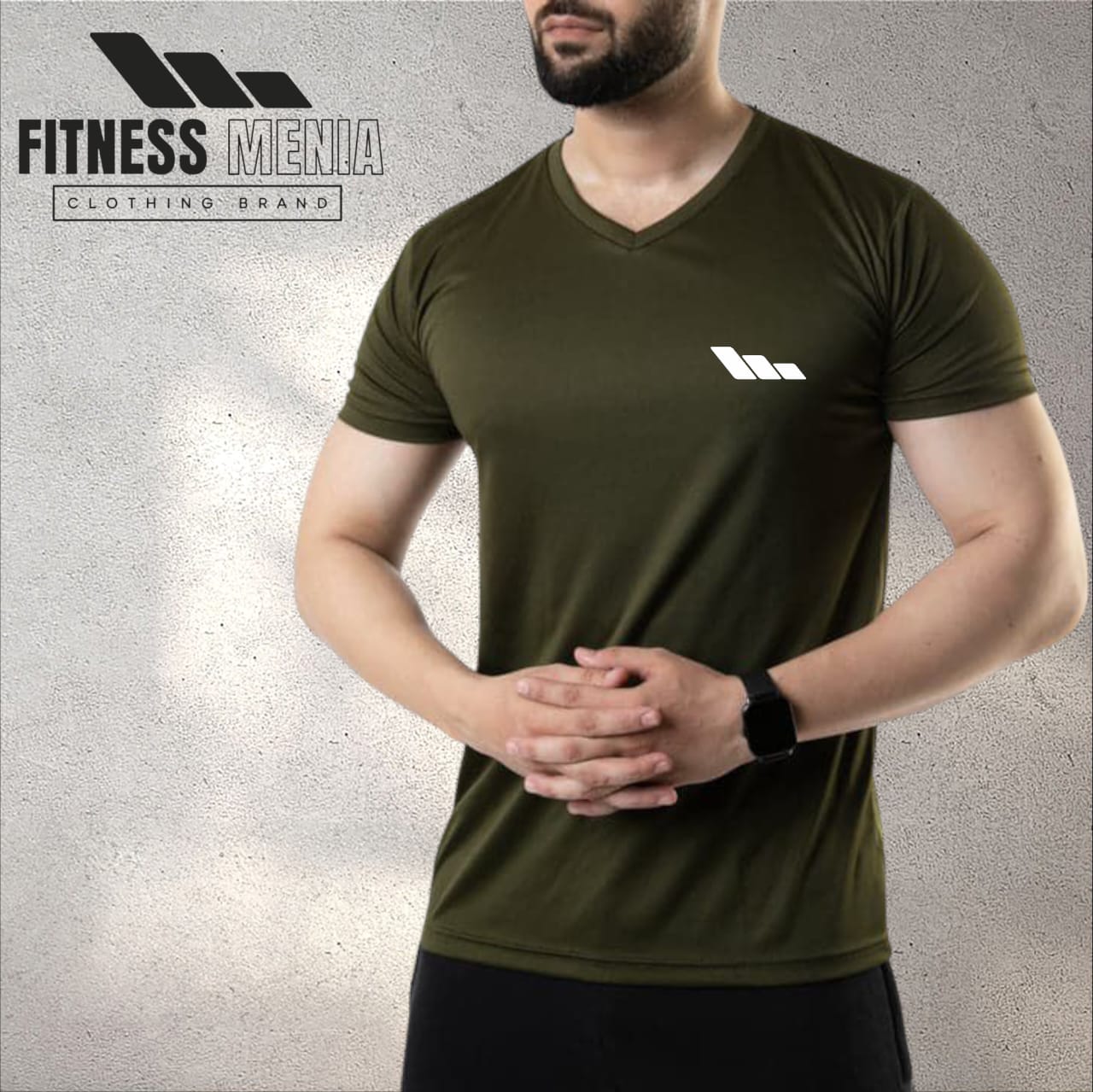 Plain Olive V-Neck Quick Dry T-Shirt